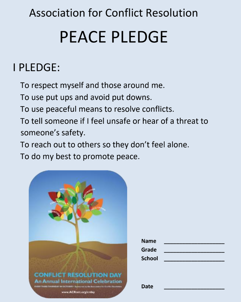 Peer Mediation PEACE PLEDGE - Association for Conflict Resolution